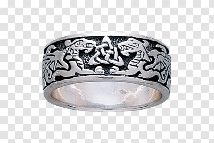 Ring Silver Necklace Norse Dragon Engraving - Wedding Transparent PNG