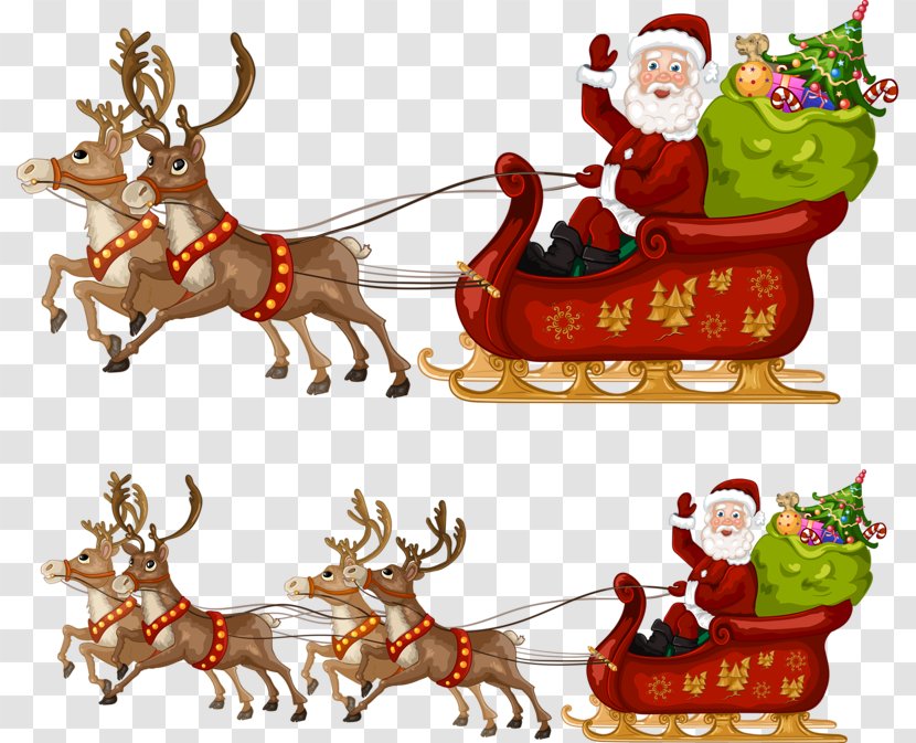 Santa Claus Reindeer Christmas Sled - Decoration - And Transparent PNG