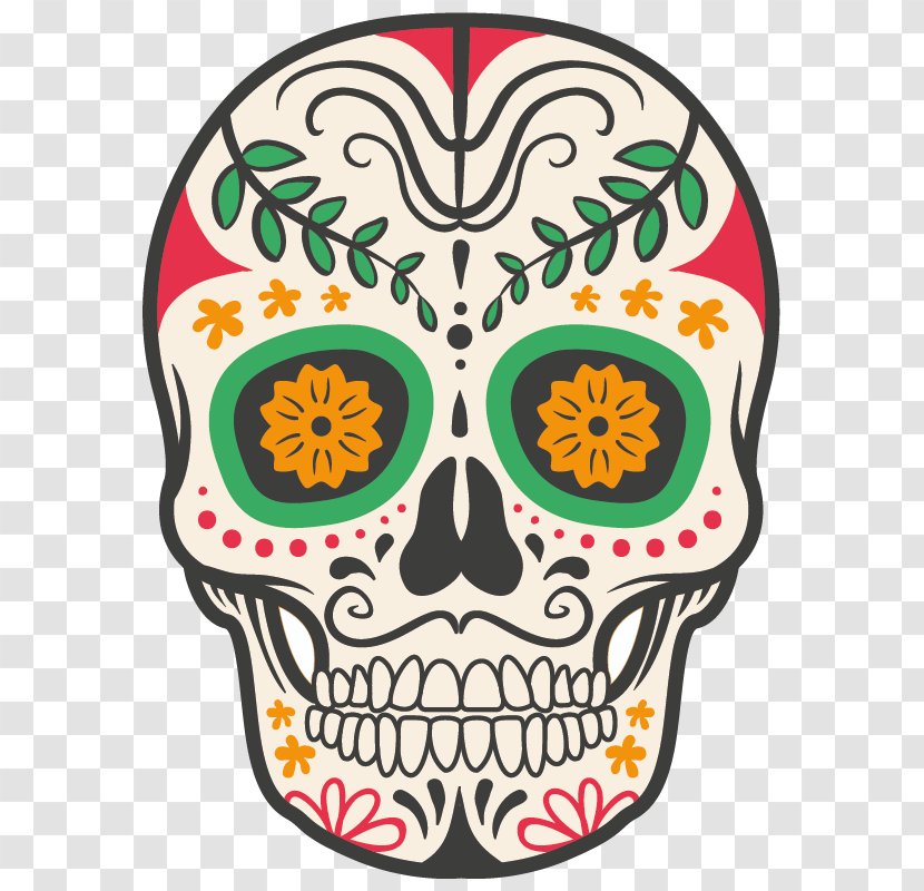 Calavera Mexico Day Of The Dead Mexican Cuisine - Sticker - Skull Transparent PNG