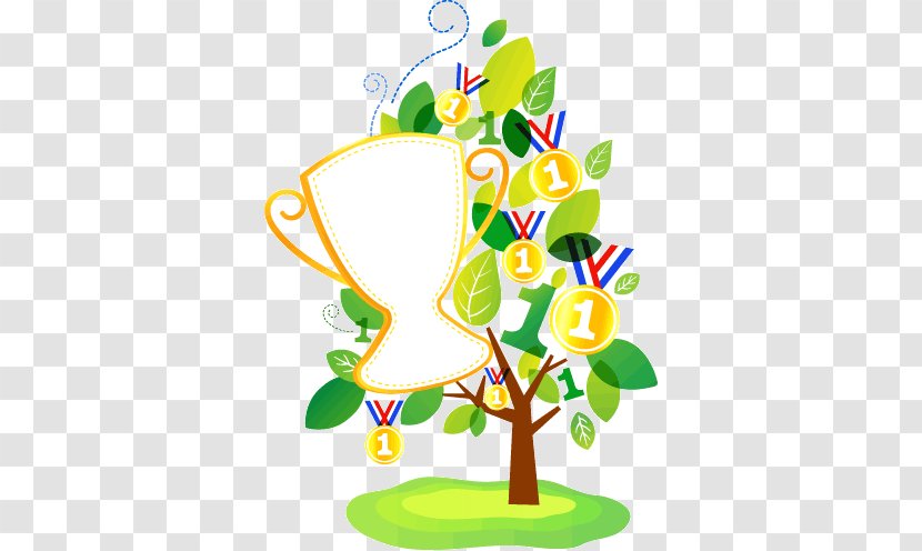 Trophy Cartoon Illustration - Floral Design - Champions Transparent PNG