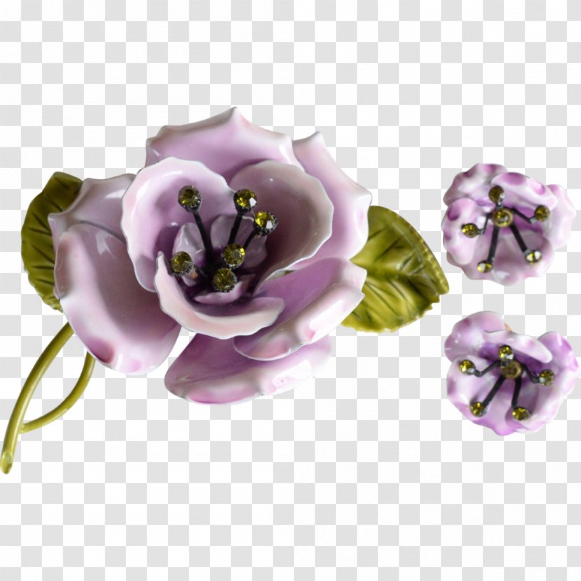 Earring Brooch Lilac Flower Purple - Vintage Clothing Transparent PNG