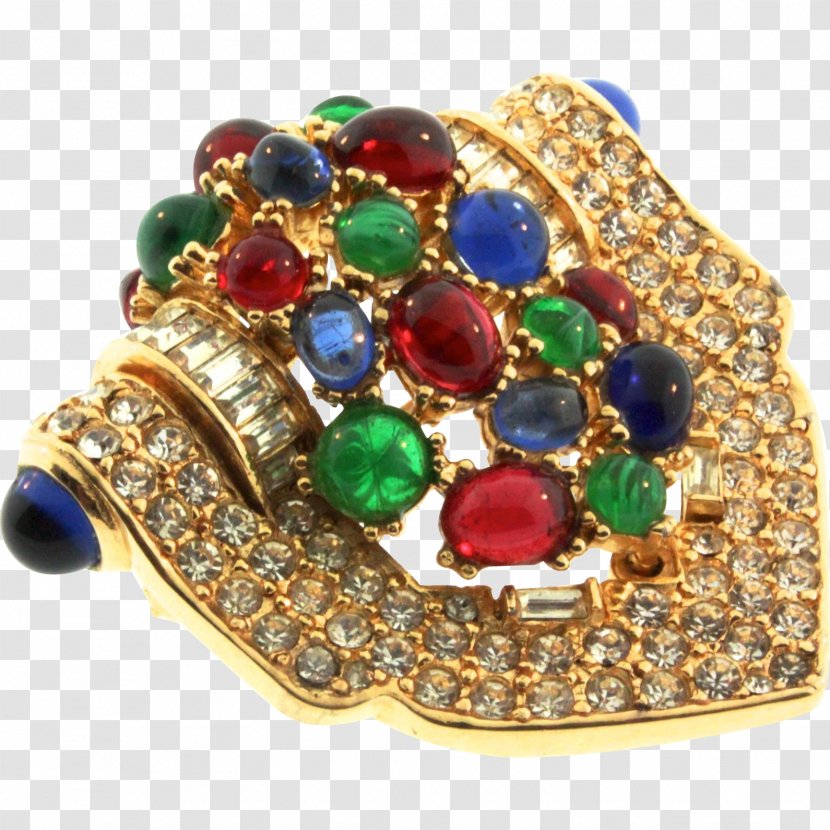 Emerald Ruby Brooch Imitation Gemstones & Rhinestones - Kundan Transparent PNG