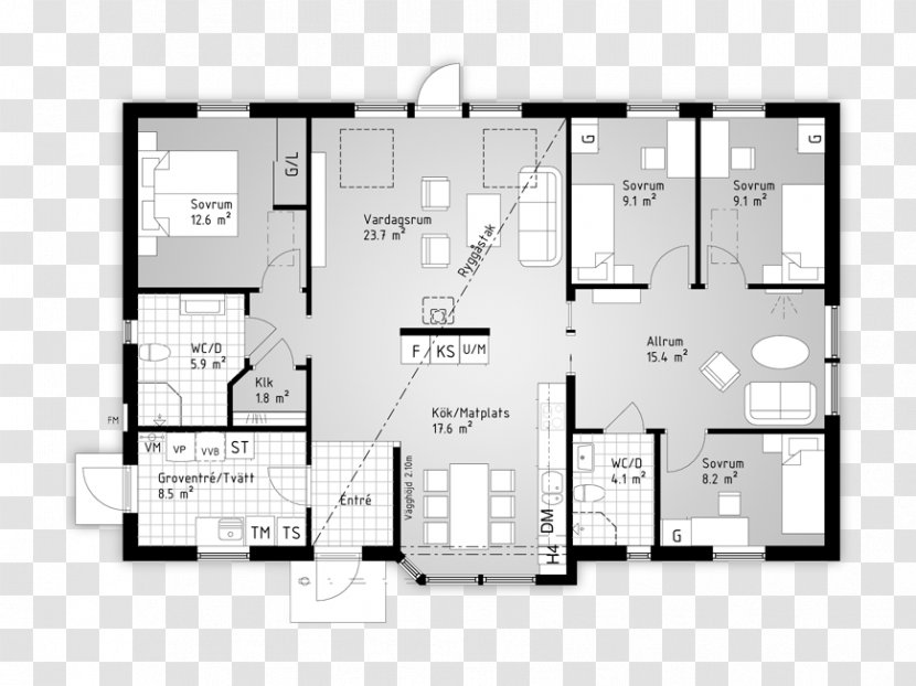 Floor Plan House Technical Drawing Square Meter - Diagram Transparent PNG