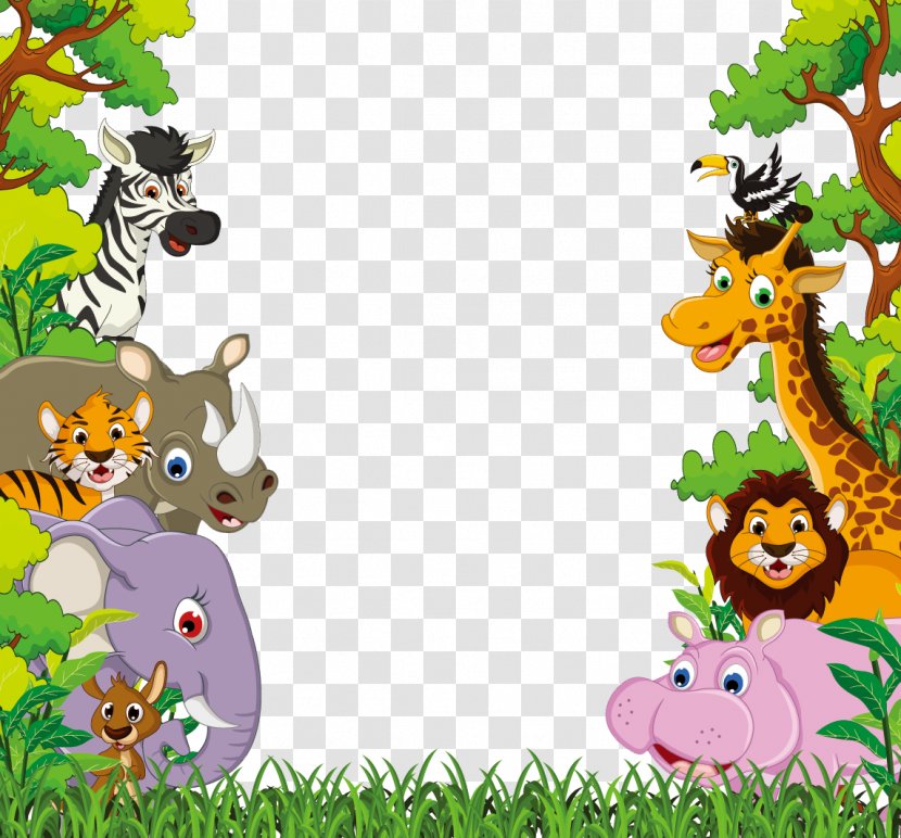 Animal Jungle Clip Art - Grass - Giraffe Elephant Zebra Lion Transparent PNG