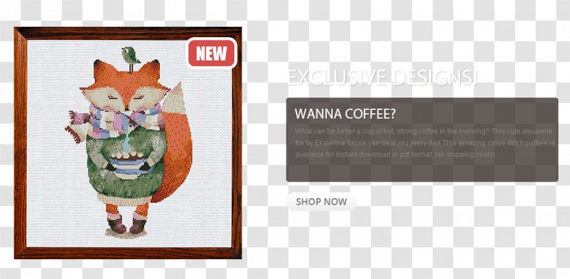 Douchegordijn Bird Advertising Brand - Fox Cross Stitch Transparent PNG