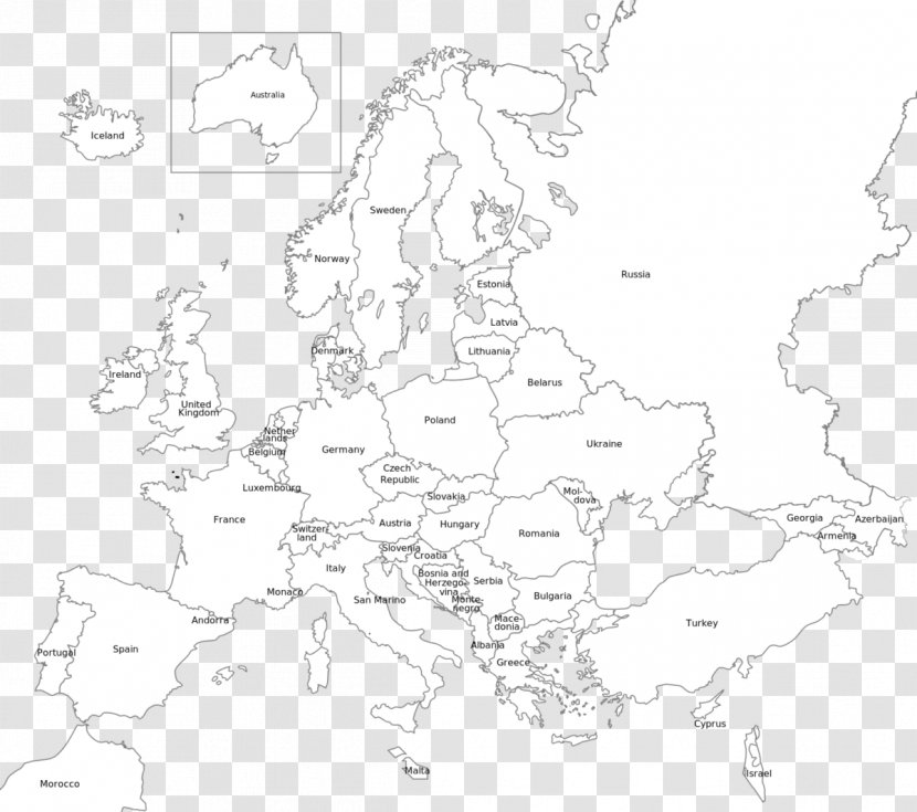 Europe World Map Black And White Blank Transparent PNG