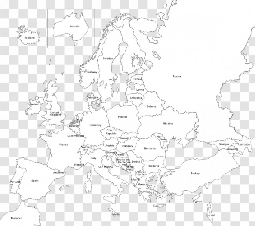 Europe World Map Black And White Blank Transparent Png