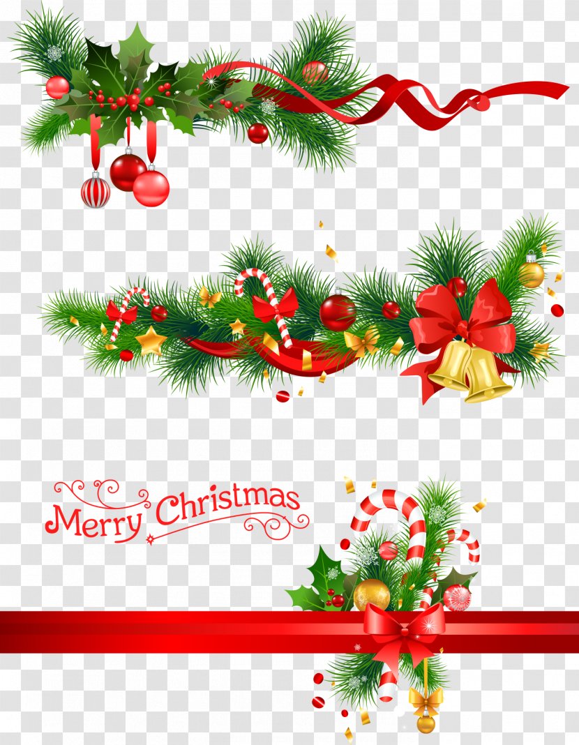 Christmas Decoration Candy Cane Tree - Card - Bells And Pine Branches Transparent PNG