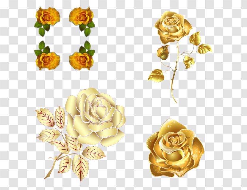 Rose Flower Gold Clip Art Image - Floral Design Transparent PNG