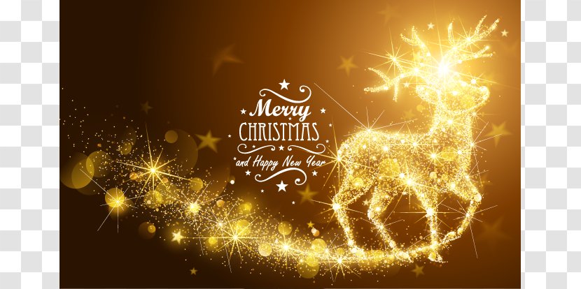 Santa Claus Christmas Card Illustration - Event - Golden Light Effect Reindeer Vector Transparent PNG