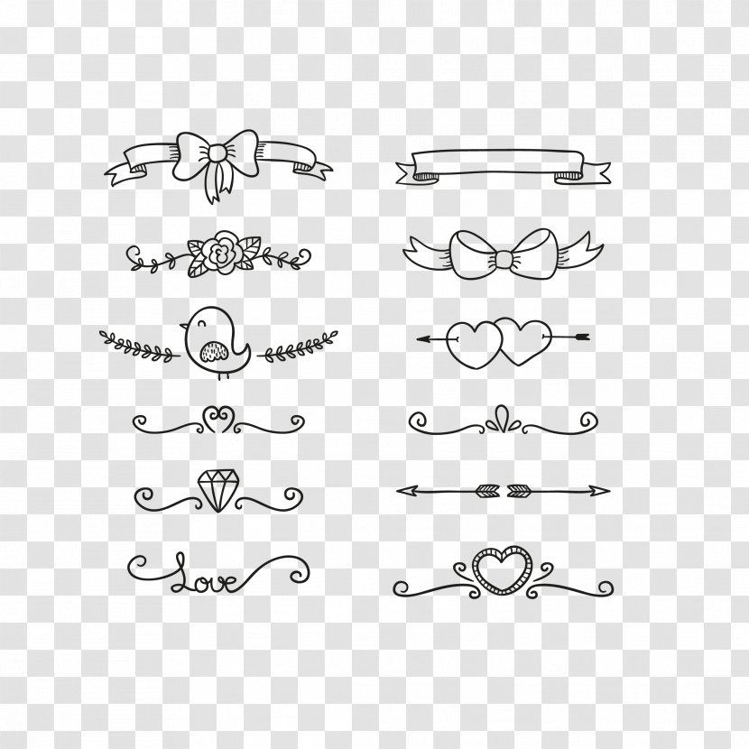 Doodle Drawing Love - Area - Vector Gray Bow Pattern Collection Transparent PNG