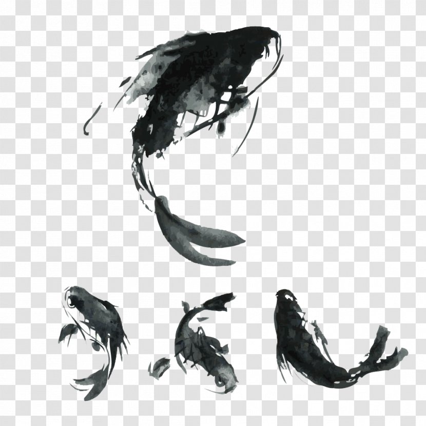 Koi Carassius Auratus Chinese Cuisine Carp Fishing - Common - Japanese Ink Painting Transparent PNG