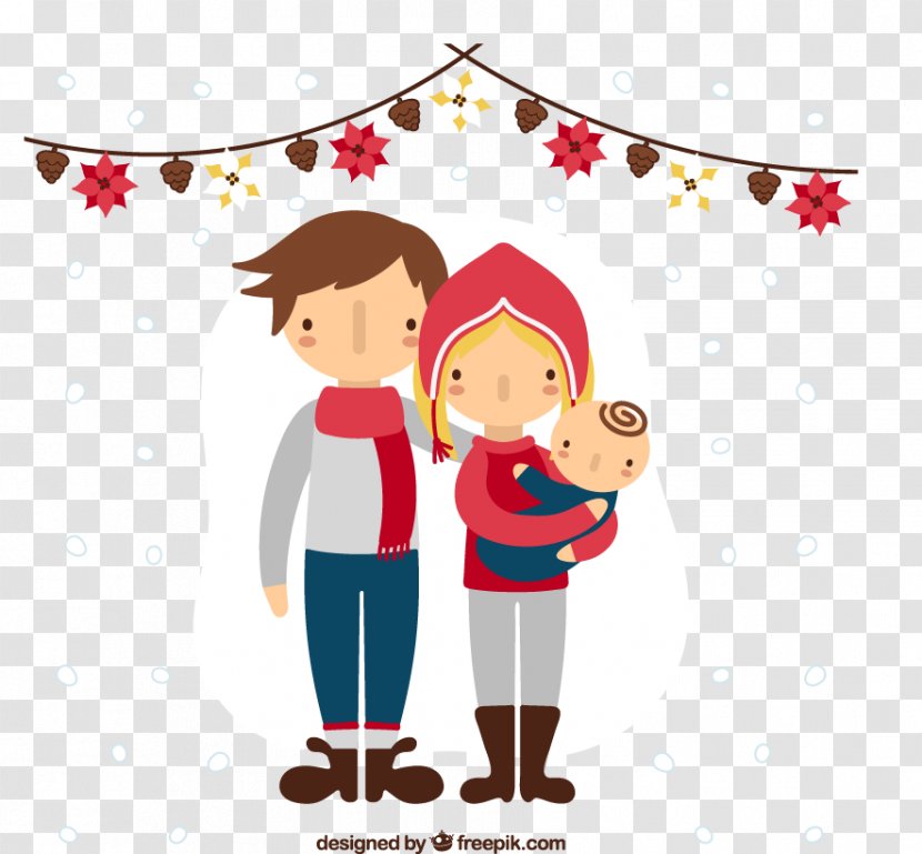 Family Christmas Euclidean Vector Child - Cartoon - A Of Three Paintings Transparent PNG