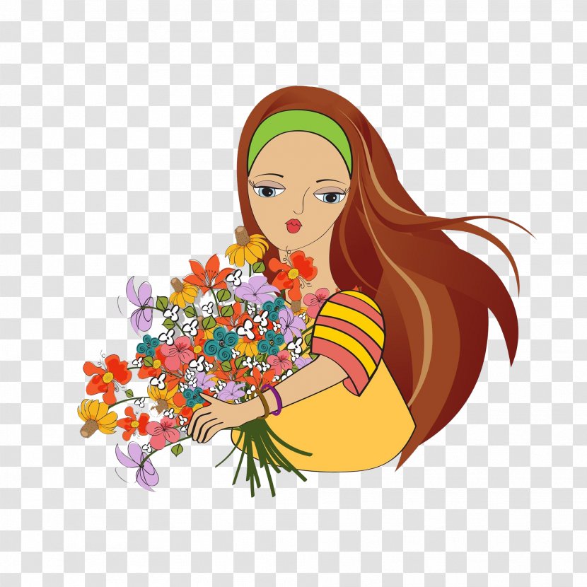 Cartoon Flower Stock Photography Clip Art - Tree - Holding The Flowers Of Woman Transparent PNG