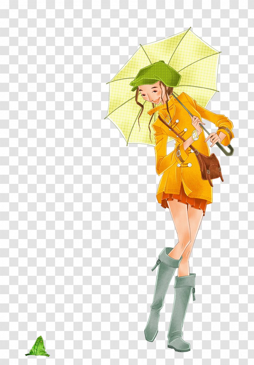Designer Umbrella Illustration - Watercolor - Girls Transparent PNG