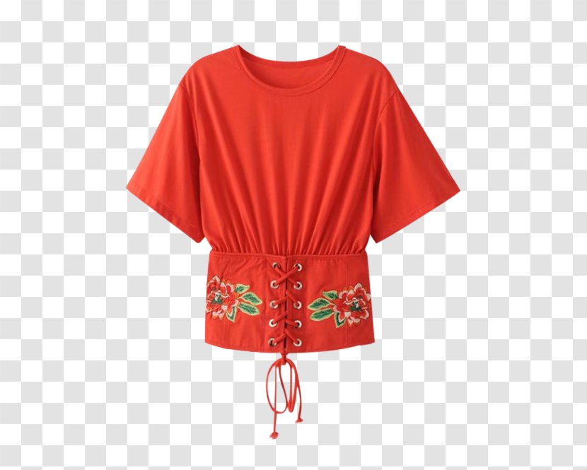 Sleeve Embroidery T-shirt Lace Blouse - Orange - Chinese Military Uniform Transparent PNG