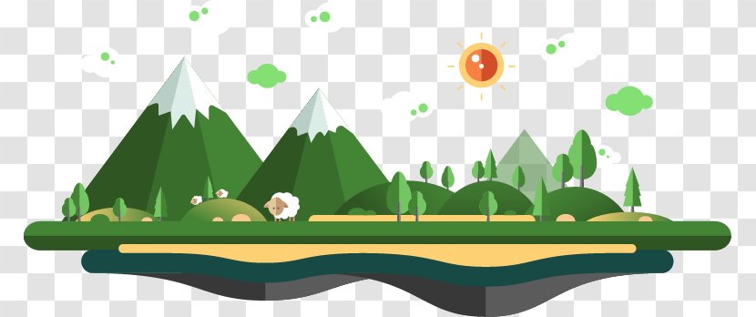 Creative Cartoon Flat Building Island Mountains Tree - Leaf - Computer Graphics Transparent PNG