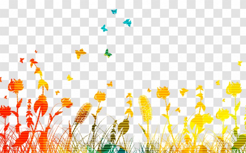 Butterfly - Flower - Colorful Grass Transparent PNG