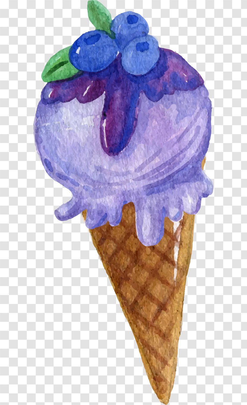 Ice Cream Cone Sorbet - Dondurma - Vector Hand Painted Blueberry Transparent PNG