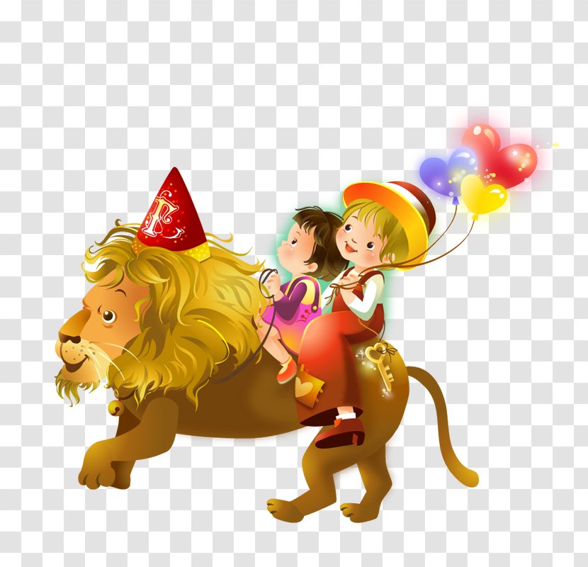 Lion Cartoon Child Illustration - Riding A Transparent PNG