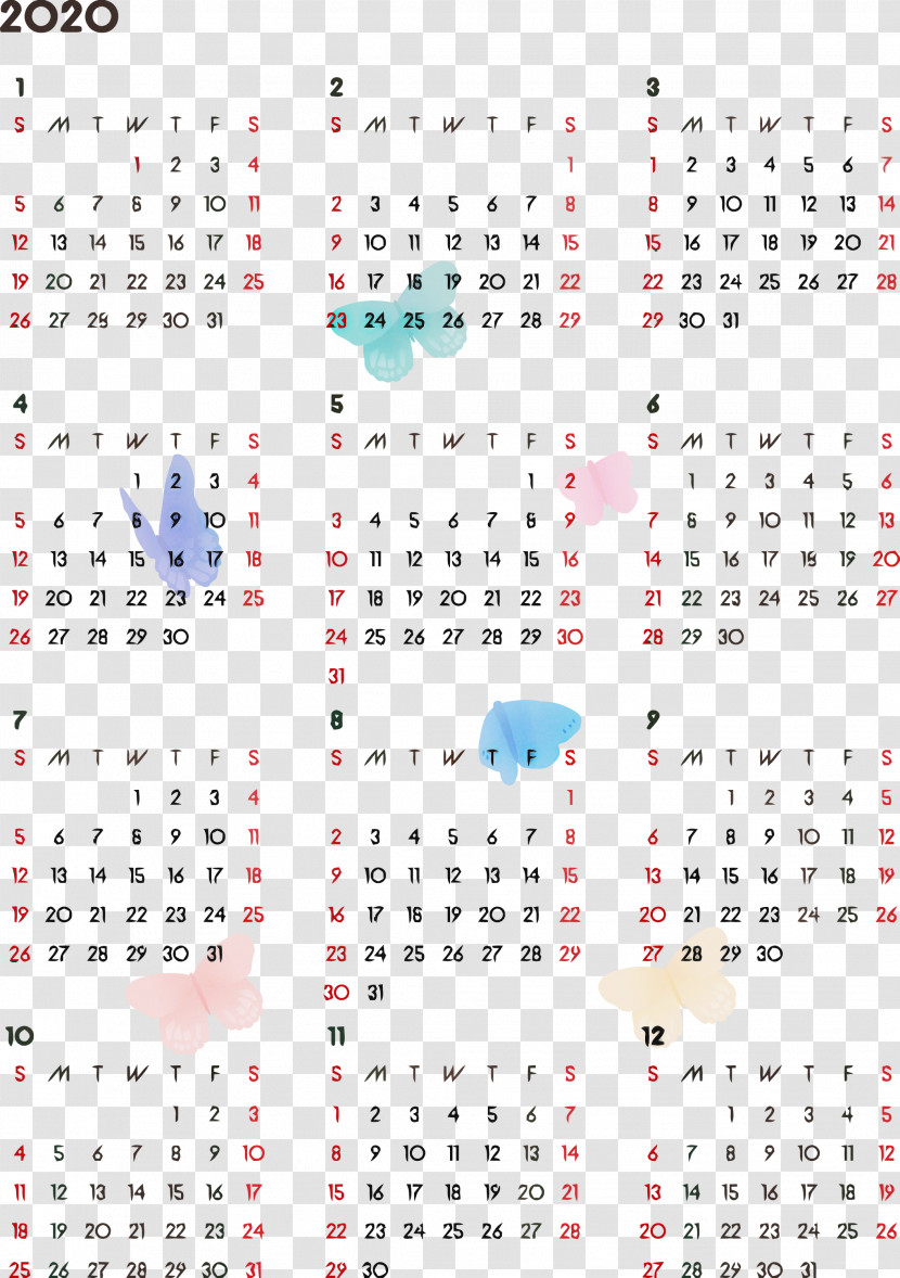 2020 Yearly Calendar Printable 2020 Yearly Calendar Year 2020 Calendar Transparent PNG