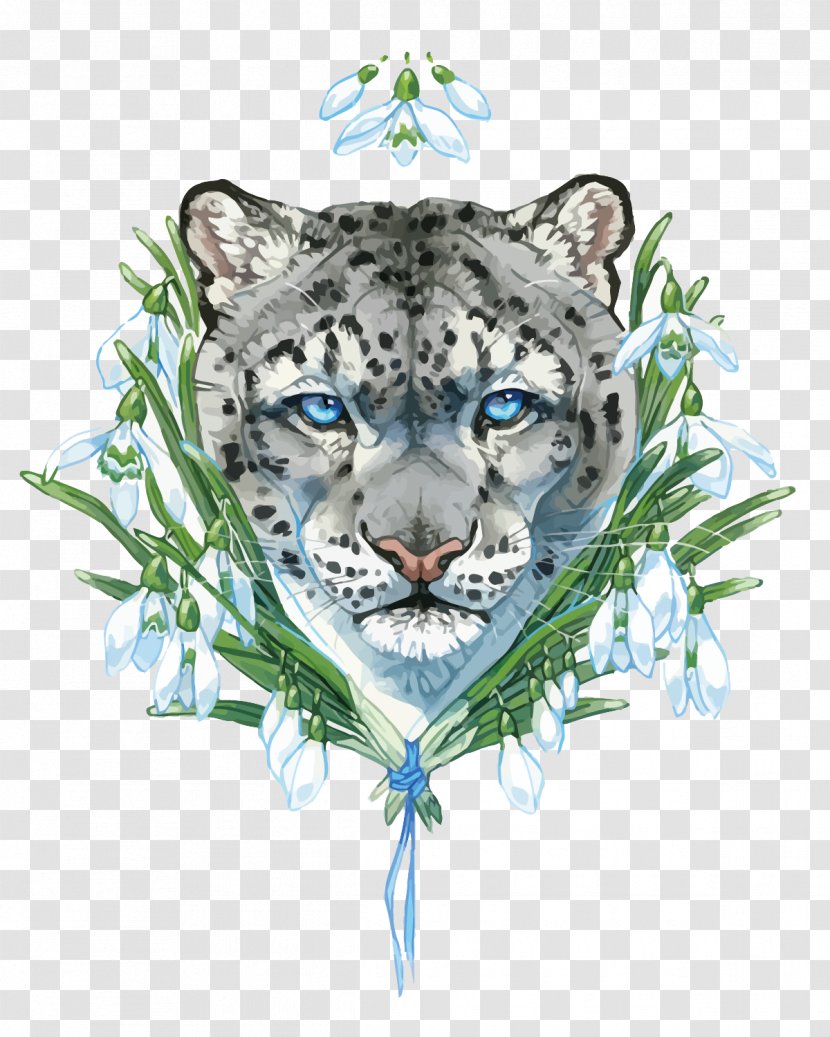 Snow Leopard Tiger - Head - Vector Gray Transparent PNG