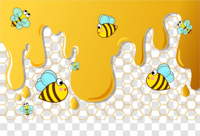 Honey Bee Illustration - Text - Hand Drawn Cartoon Yellow Transparent PNG