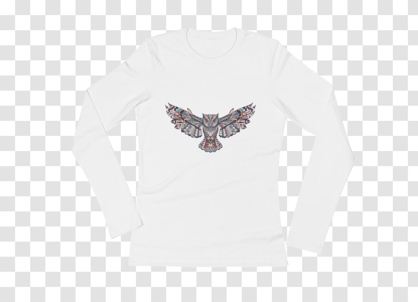 Long-sleeved T-shirt Shoulder Bluza - White - Tribal Owl Transparent PNG