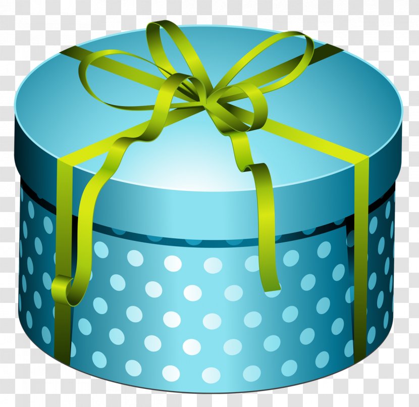 Christmas Gift Birthday Clip Art - Ribbon - Blue Round Present Box With Bow Clipart Transparent PNG