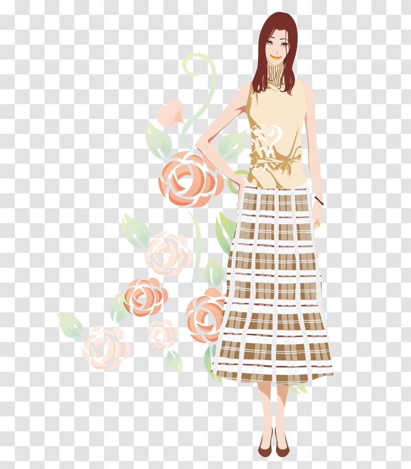Long Hair Bijin - Tree - Cartoon Dress Flowers Hand-painted Beauty Transparent PNG