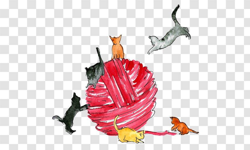 Cat Kitty Ball Illustration - Red Hair Transparent PNG