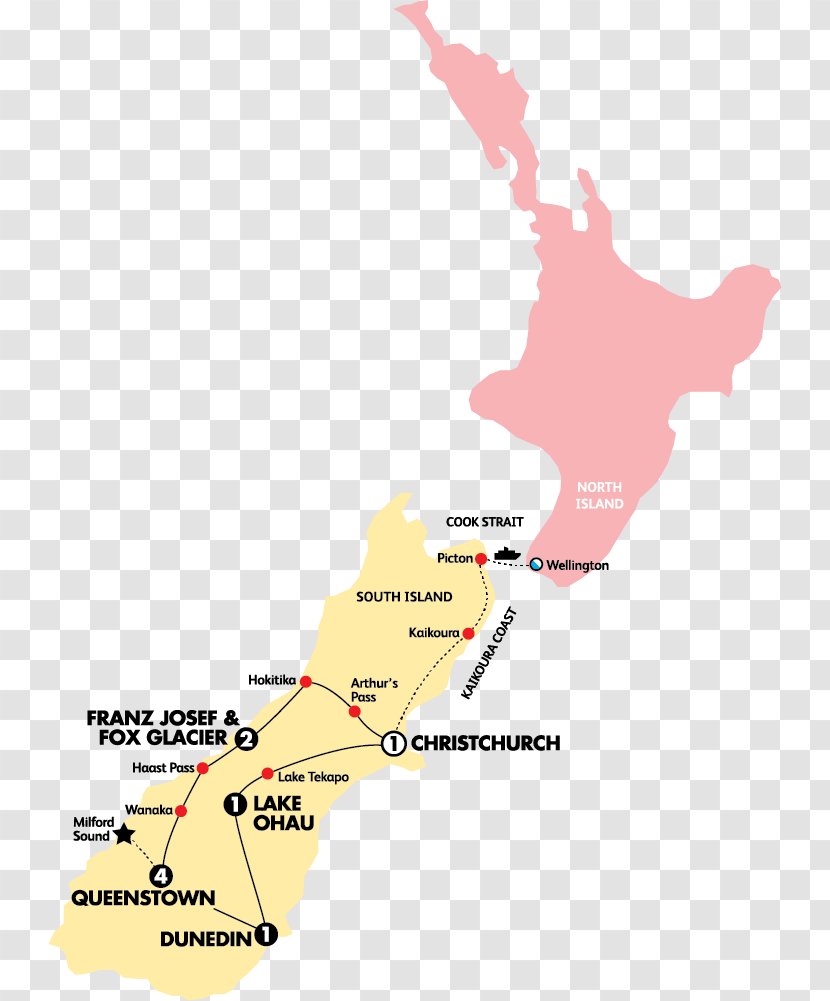 Map Ohau Travel Itinerary Contiki Tours Wine - Flight With Connections Transparent PNG