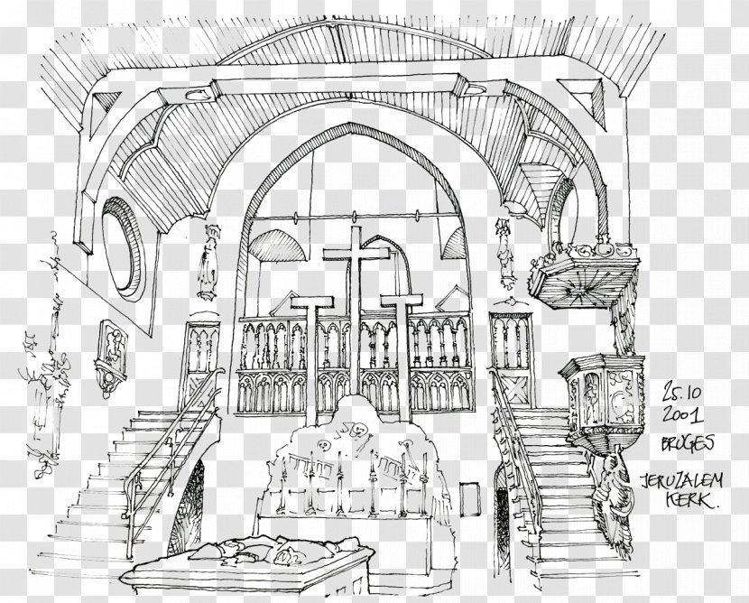 Jeruzalemkerk Architecture Drawing Sketch - Arch - Hand-painted Scenery Artwork Transparent PNG