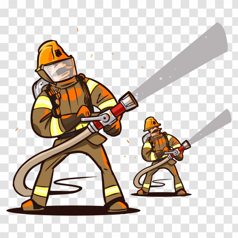 Firefighter Cartoon Fire Hose - Recreation - Firefighters Transparent PNG