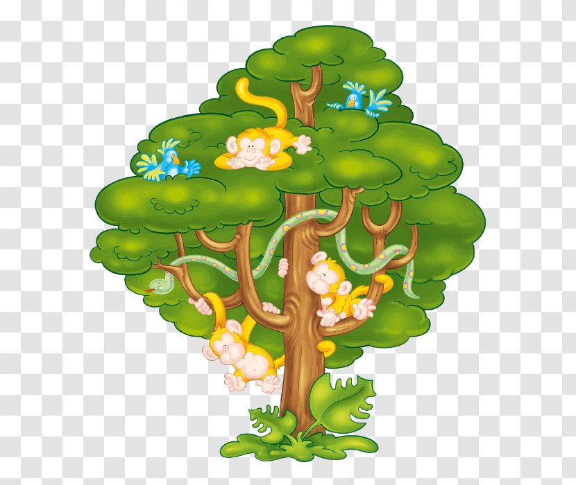 Tree Sticker Wall Decal Tropics - Mural - The Little Monkey Scatters Flowers Transparent PNG