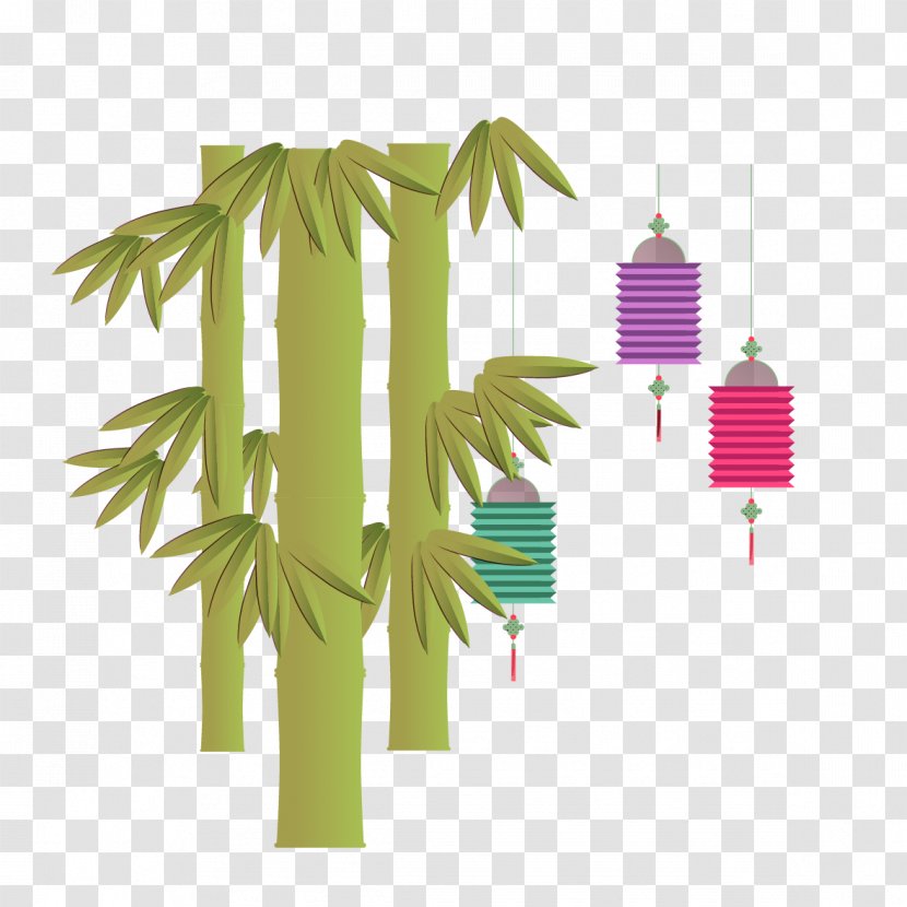 Papercutting Mid-Autumn Festival Lantern Bamboo - Flat Design - Vector And Lanterns Transparent PNG