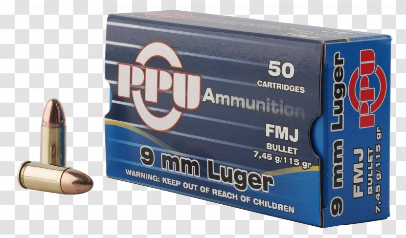 Full Metal Jacket Bullet Prvi Partizan 9×19mm Parabellum Firearm .45 ACP - Ammunition Transparent PNG