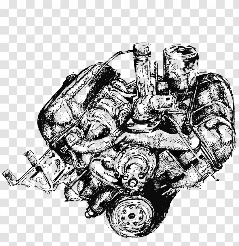 Car Automotive Engine Visual Arts - Monochrome - Design Transparent PNG