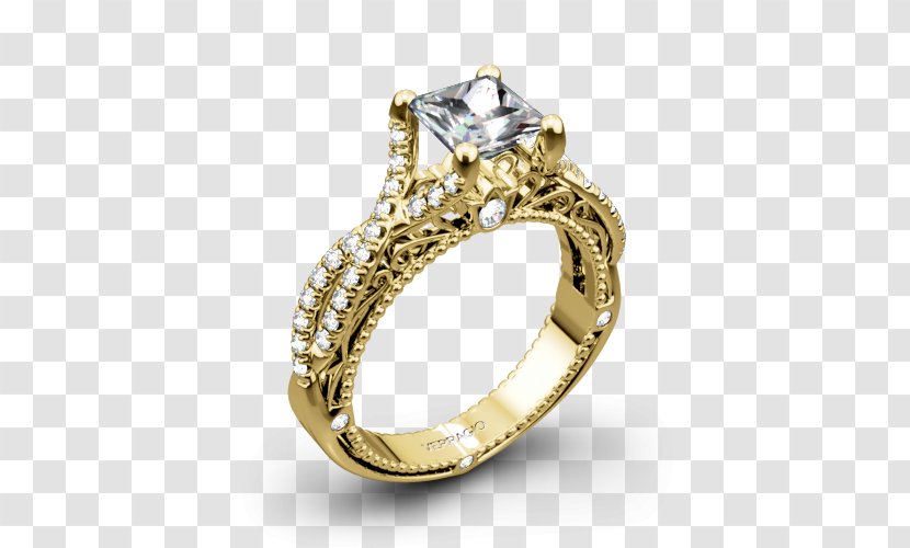 Engagement Ring Diamond Wedding - Colored Gold - Pave Rings Transparent PNG
