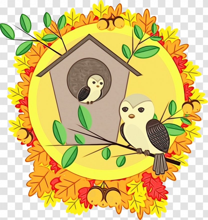 Yellow Cartoon Branch Owl Bird - Paint Transparent PNG