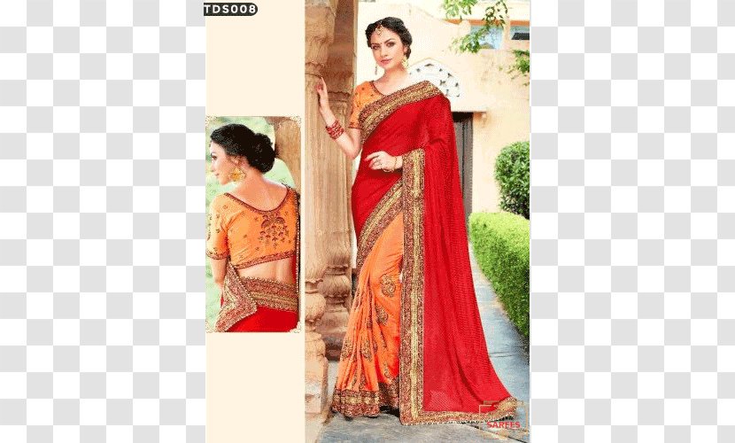 Zari Wedding Sari Banarasi Red - Orange Transparent PNG