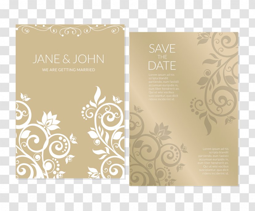 Wedding Invitation Marriage Flower - Convite - Gold Invitations Vector Transparent PNG