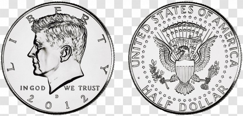 Kennedy Half Dollar Coin United States Mint - Black And White - Image Transparent PNG