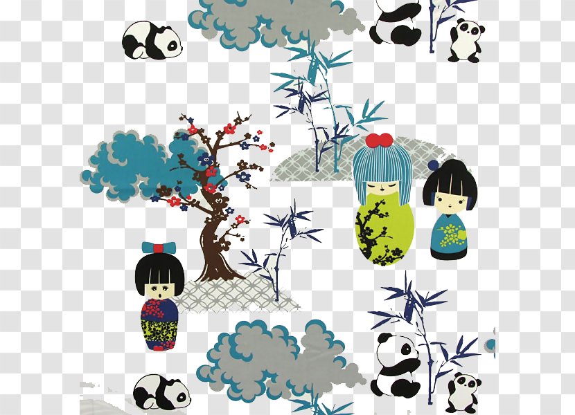 Giant Panda Bamboo Tyg Cotton Branch - Leaves Transparent PNG