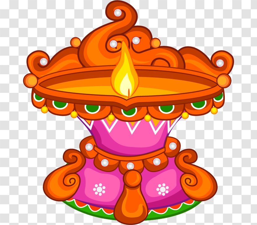 India Festival - Oil Lamp - Cartoon Hand Painted Beautiful Transparent PNG