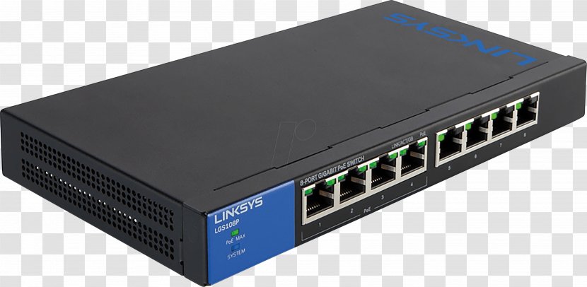 Gigabit Ethernet Power Over Network Switch Linksys IEEE 802.3 - Computer Networking Transparent PNG
