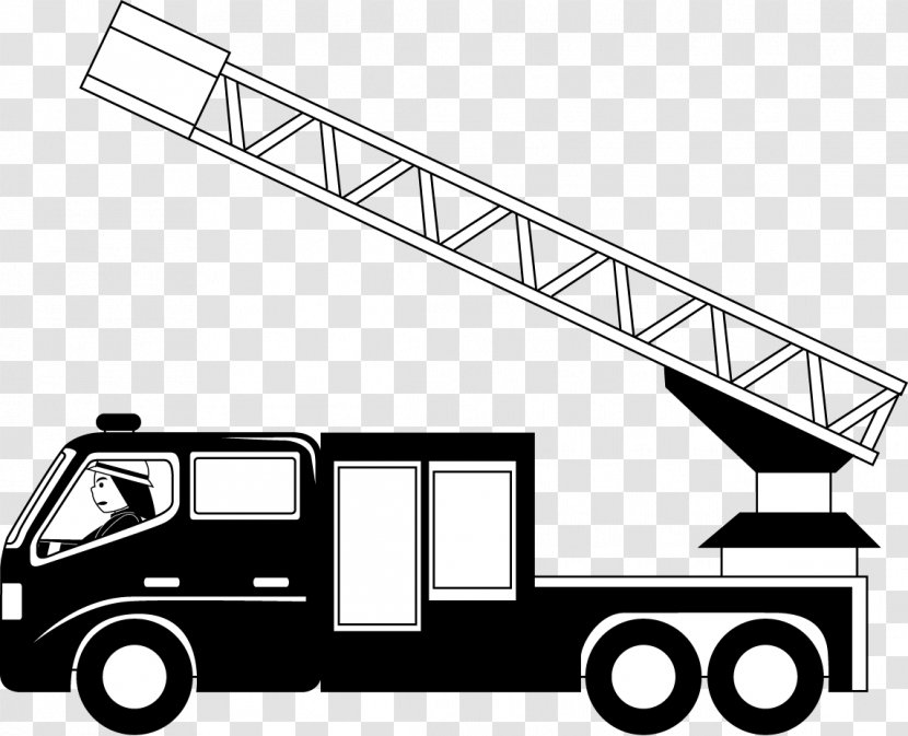 Car Fire Engine Truck Black And White Clip Art - Mode Of Transport - Cliparts Transparent PNG