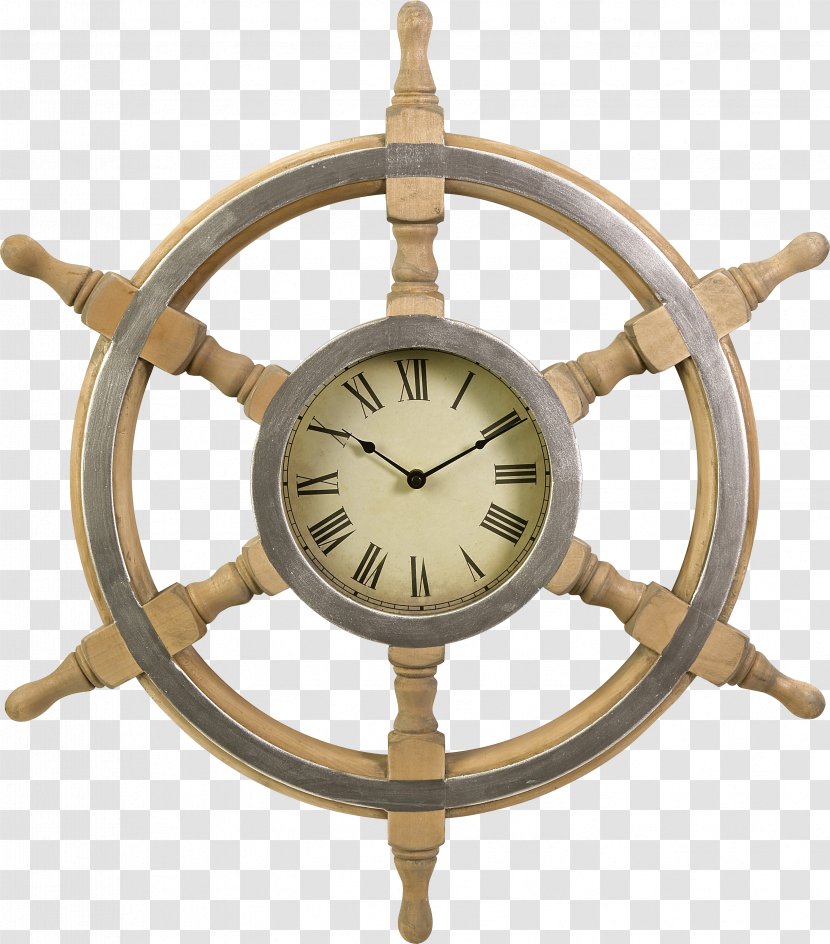 Ship's Wheel Clock Wood Wall - Antique Transparent PNG