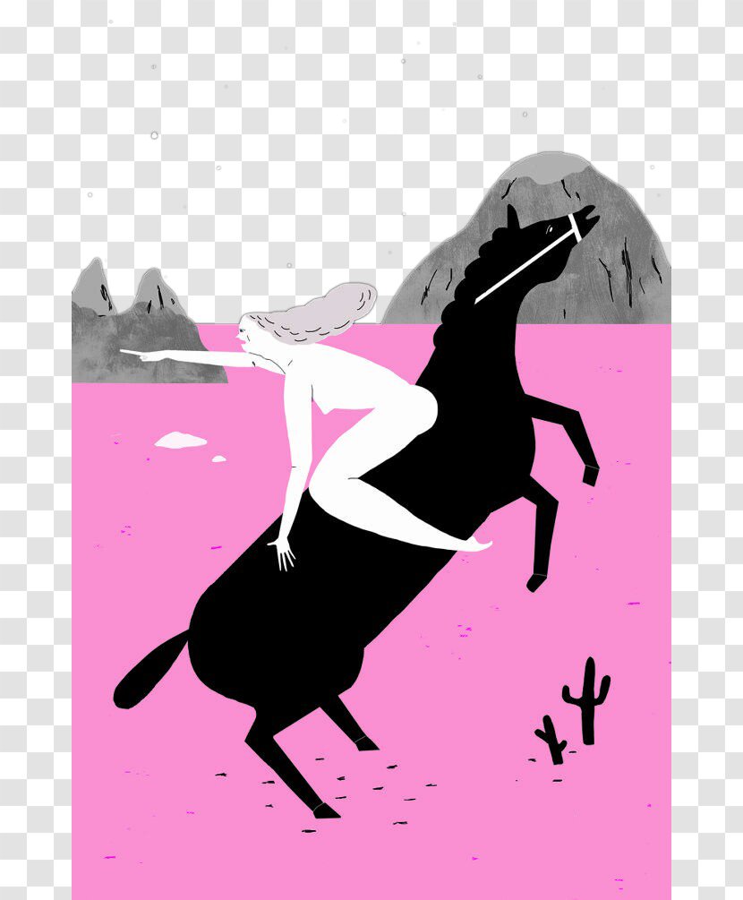 Visual Arts Drawing Illustrator Communication Illustration - Art - Woman Riding A Black Horse Transparent PNG