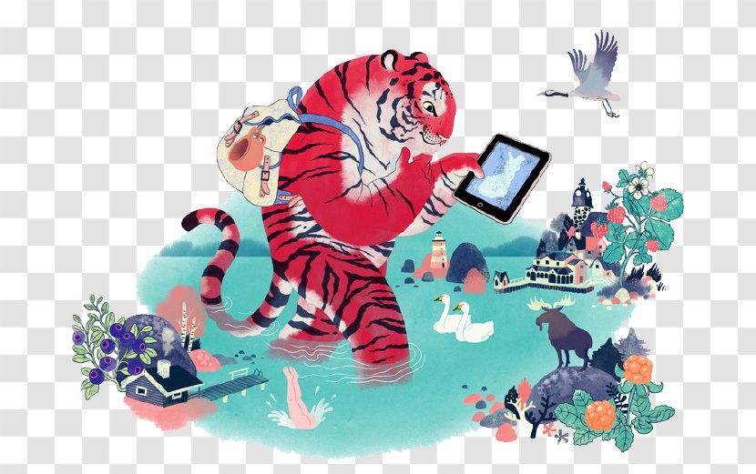Dark Stories Illustrator Art Illustration - Red - Cartoon Tiger Travel Transparent PNG
